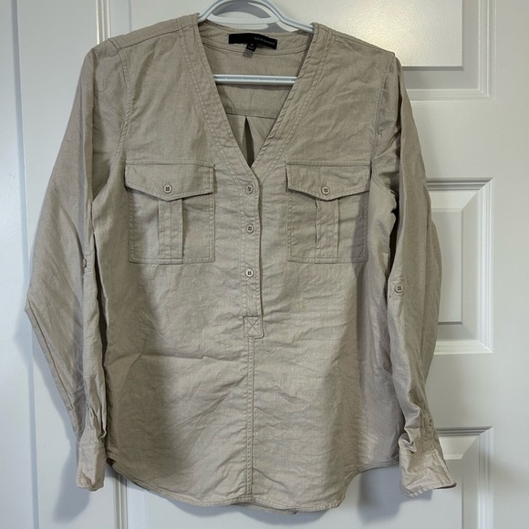 Harve Benard Linen Khaki Pullover Long Sleeve Blouse - Picture 6 of 9